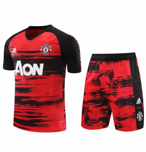 Manchester United Red Black Training Kits Shirt with Shorts 2020/21